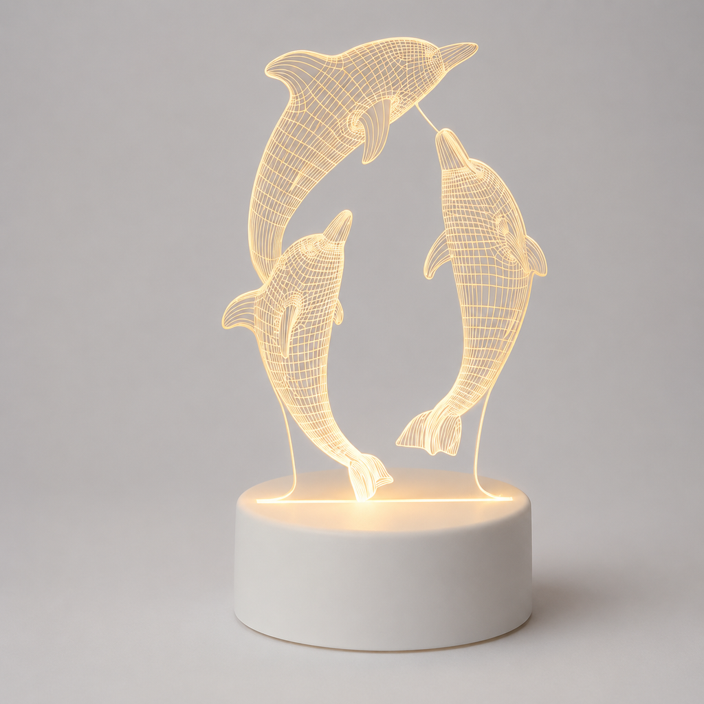 3D Dolphin Illusion Night Light – USB Powered 0