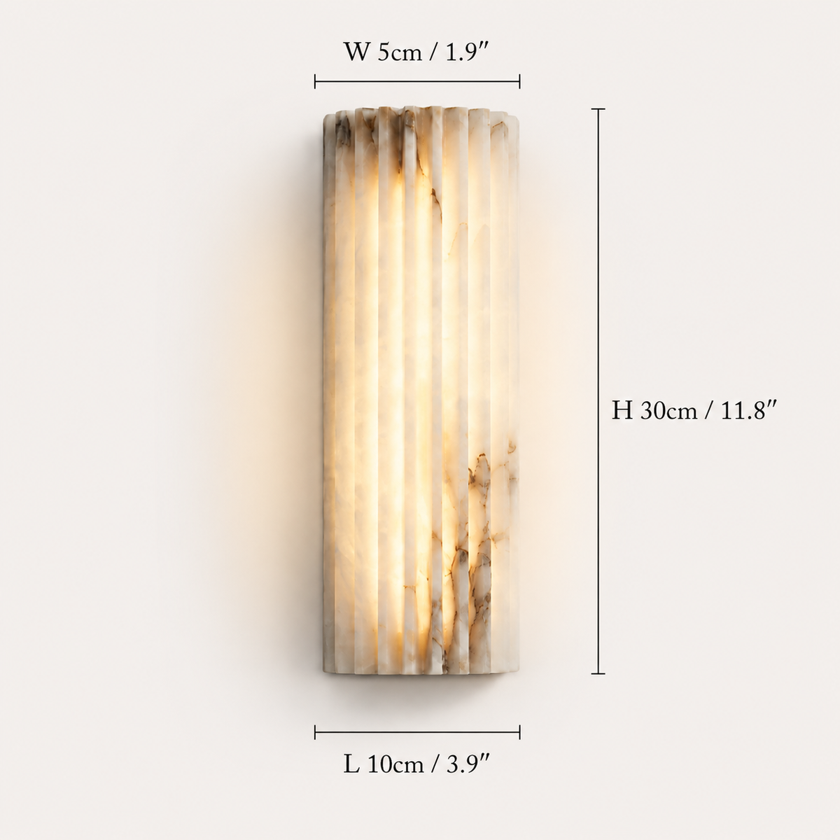 Alabaster Wall Sconce, Ribbed Shade, Metal Frame, Integrated LED Warm Light 5