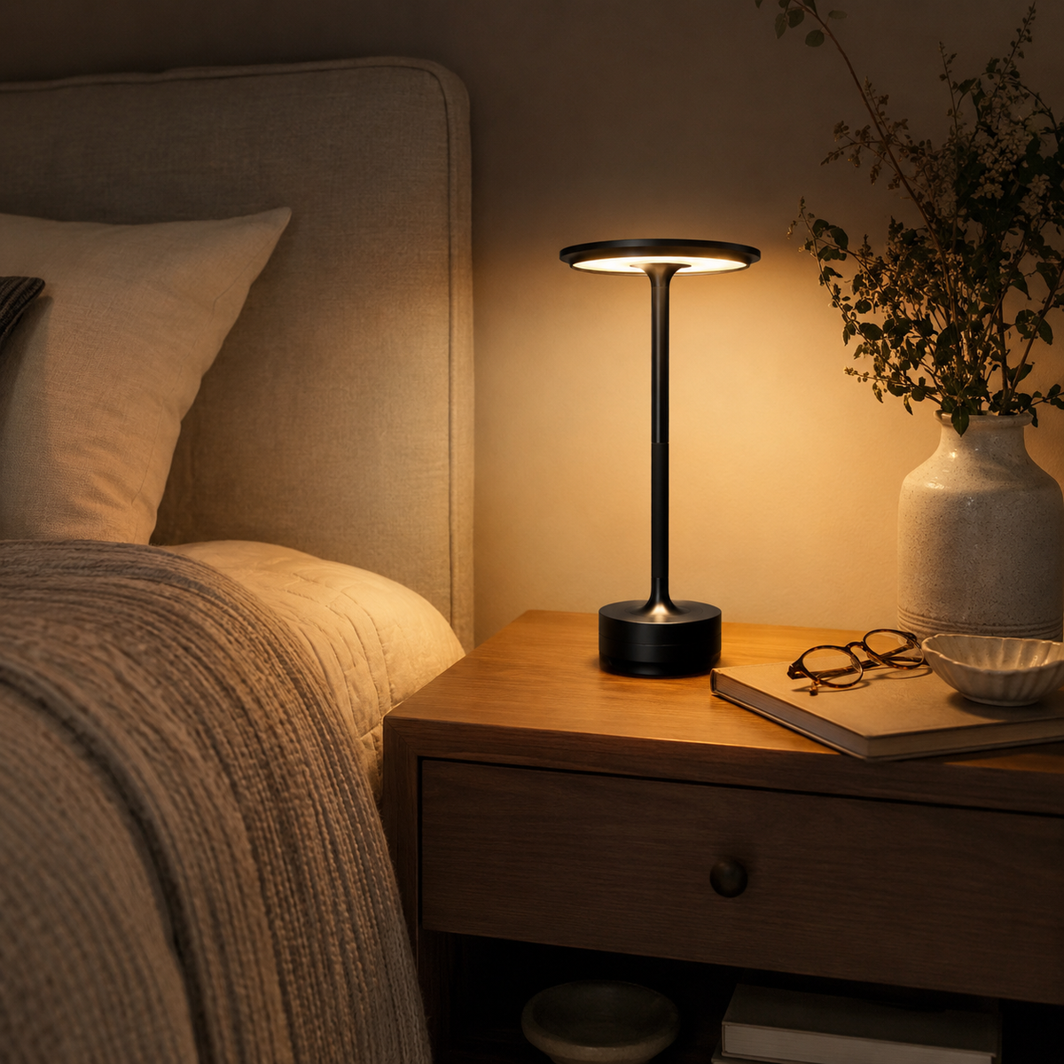Bedside Table Lamp, Wireless Rechargeable Design, Metal, Touch Control, Dimmable LED Lighting 1
