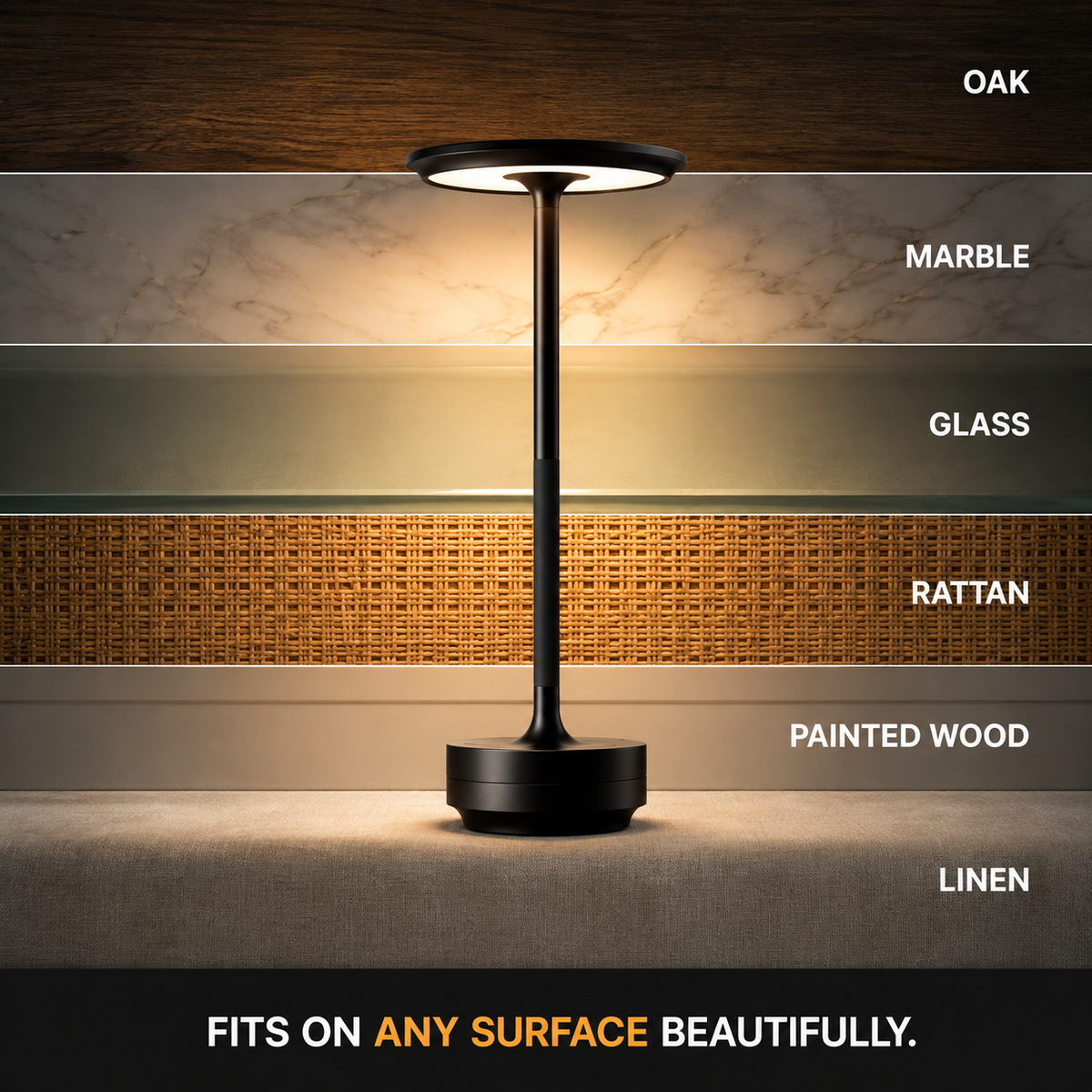 Bedside Table Lamp, Wireless Rechargeable Design, Metal, Touch Control, Dimmable LED Lighting 3
