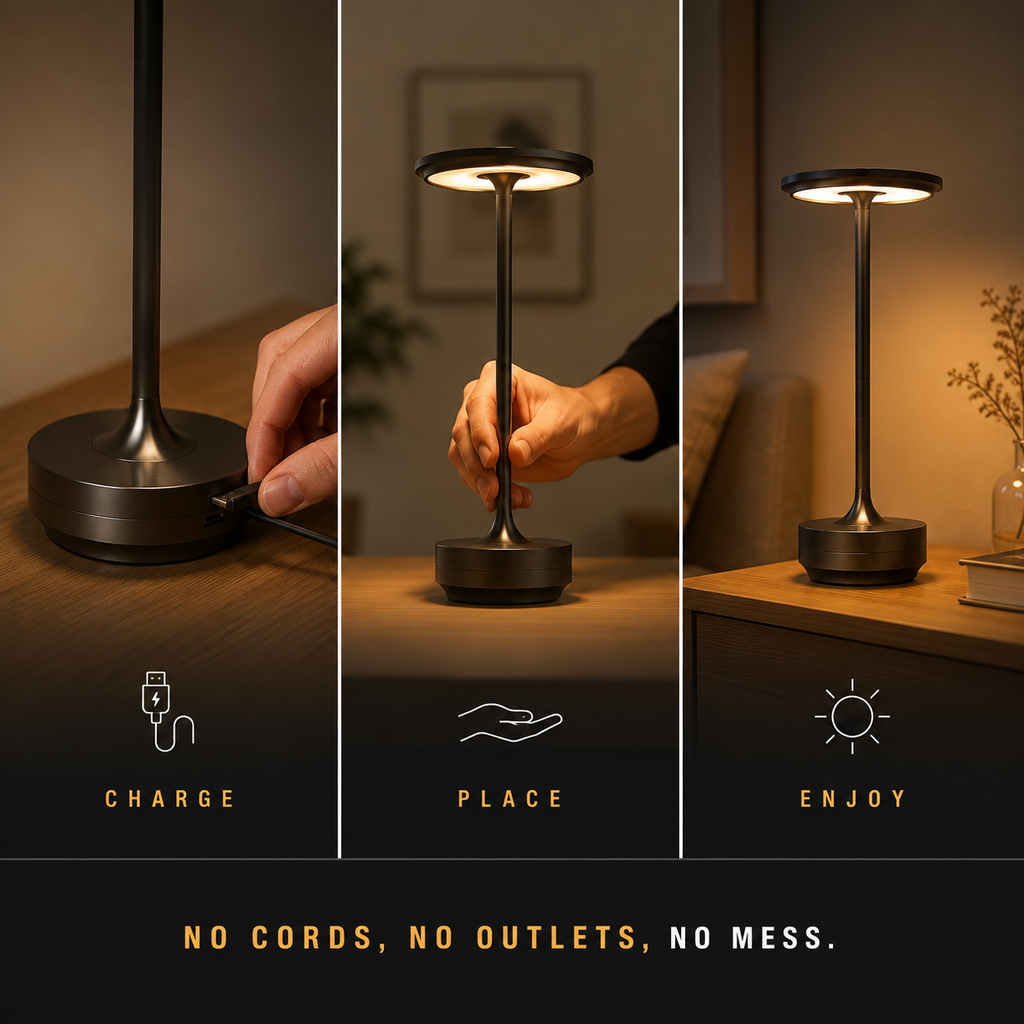 Bedside Table Lamp, Wireless Rechargeable Design, Metal, Touch Control, Dimmable LED Lighting 4