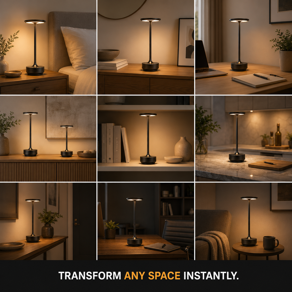 Bedside Table Lamp, Wireless Rechargeable Design, Metal, Touch Control, Dimmable LED Lighting 5