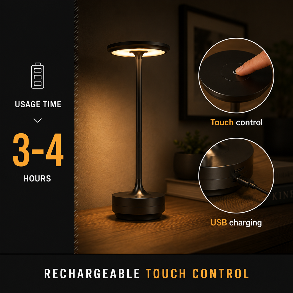 Bedside Table Lamp, Wireless Rechargeable Design, Metal, Touch Control, Dimmable LED Lighting 6