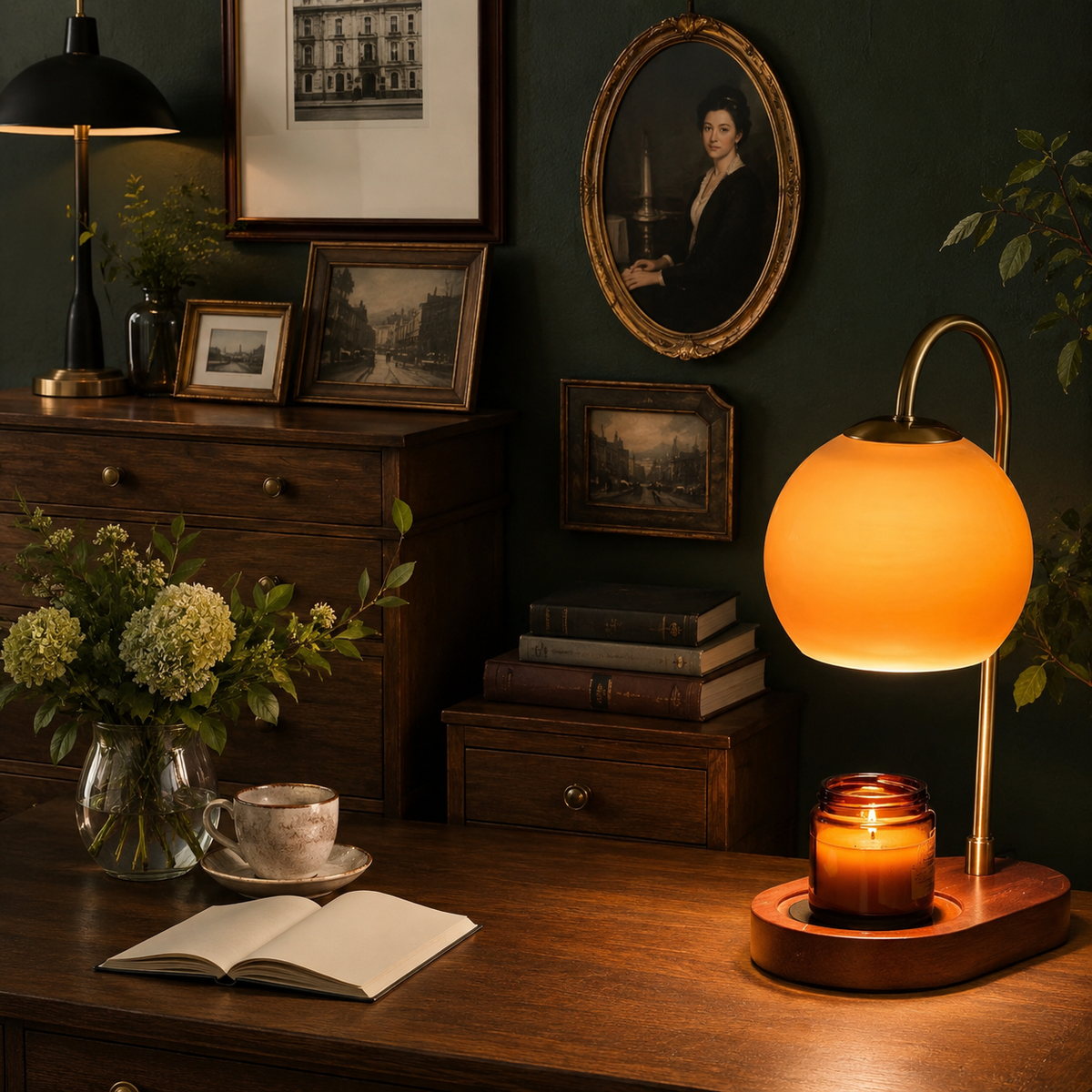 Candle Warmer Lamp | Adjustable Flameless Wax Melter, Metal And Glass, Orange 0