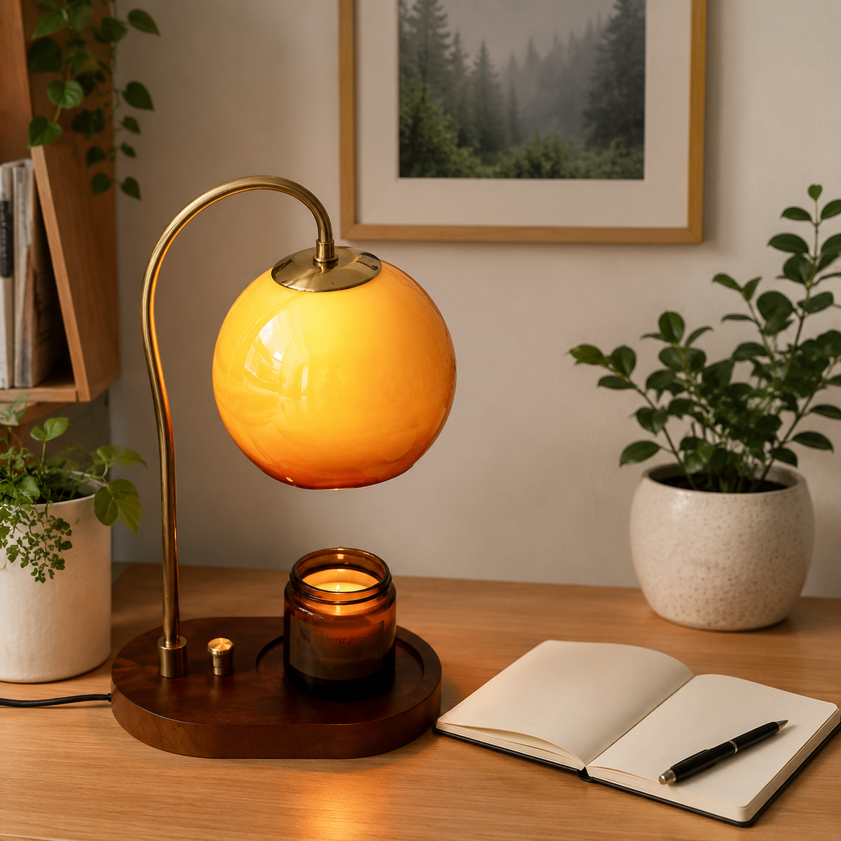 Candle Warmer Lamp | Adjustable Flameless Wax Melter, Metal And Glass, Orange 1