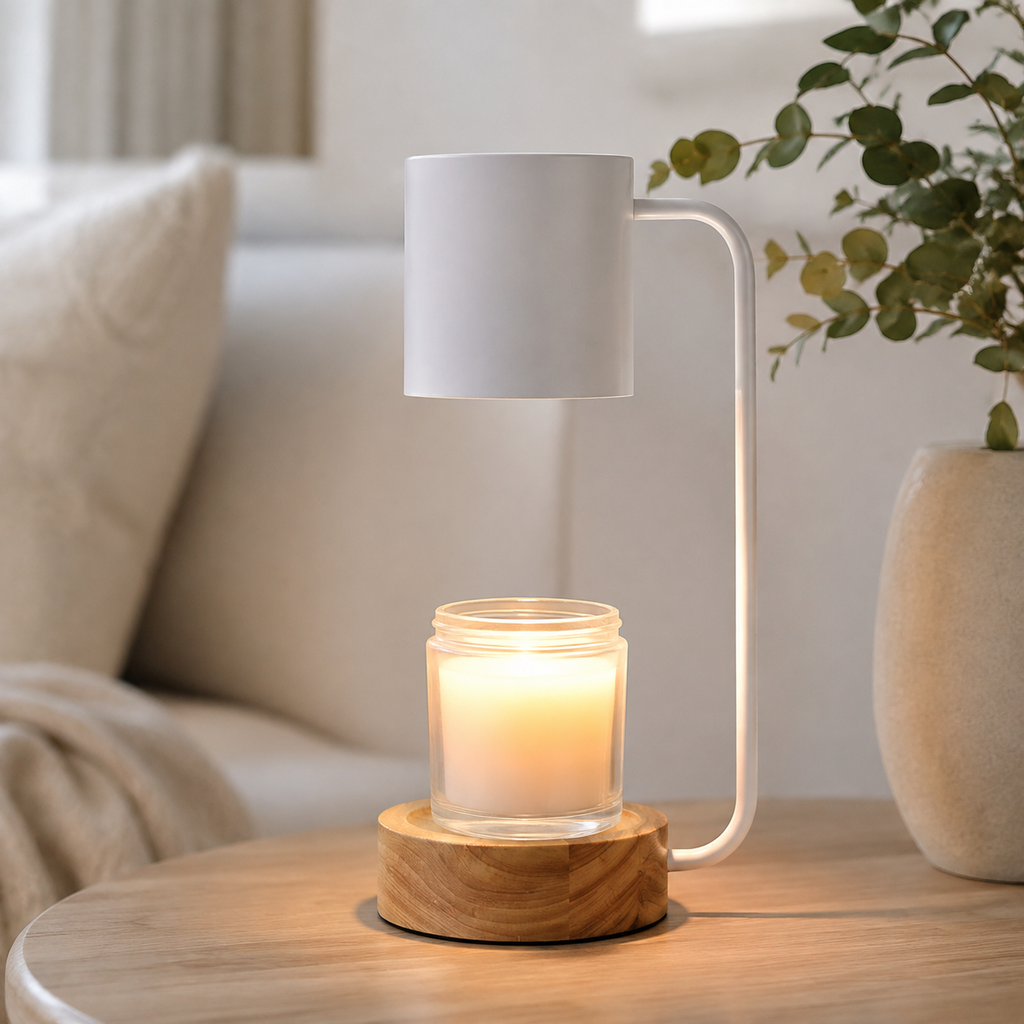 Candle Warmer Lamp | Dimmable Timer Wax Melter, Wood And Metal, Black Or White 0