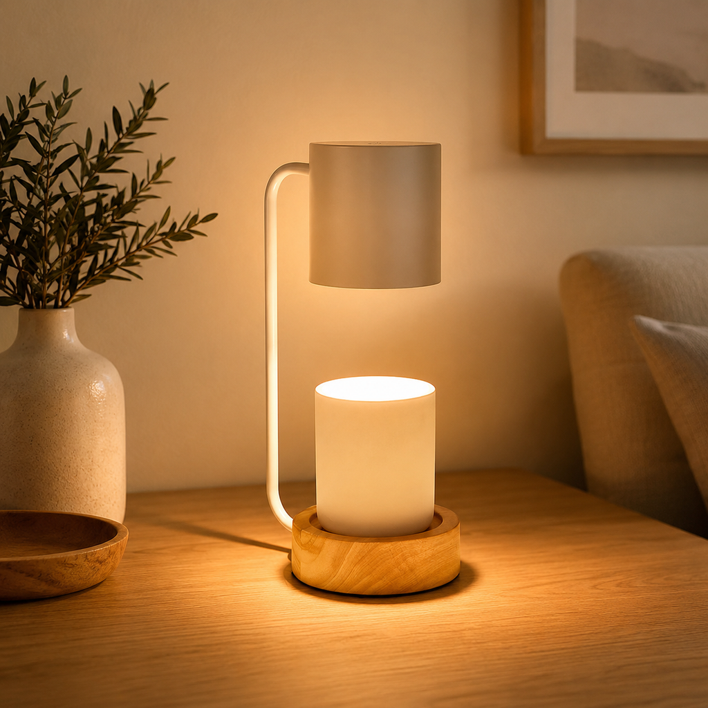 Candle Warmer Lamp | Dimmable Timer Wax Melter, Wood And Metal, Black Or White 1