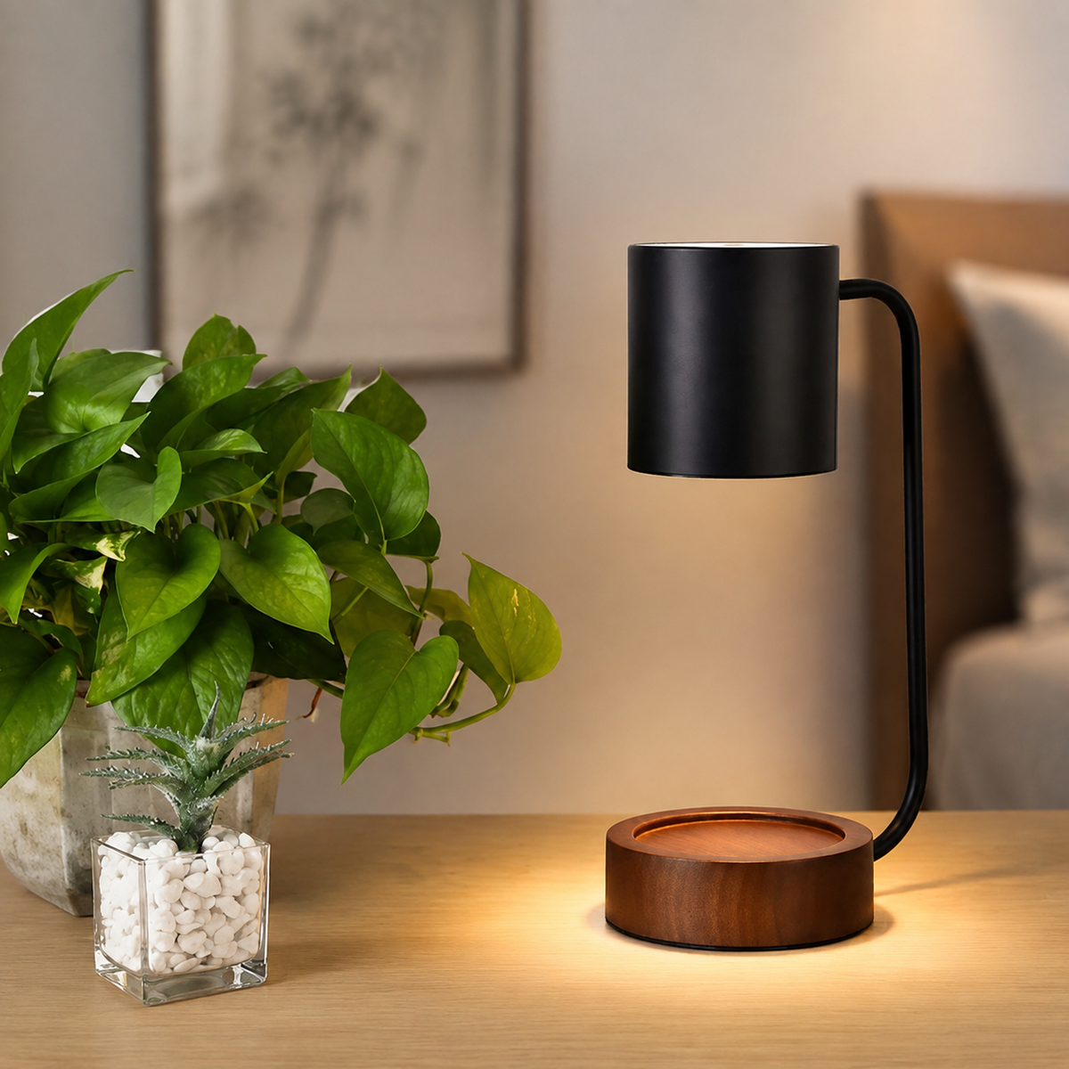 Candle Warmer Lamp | Dimmable Timer Wax Melter, Wood And Metal, Black Or White 2