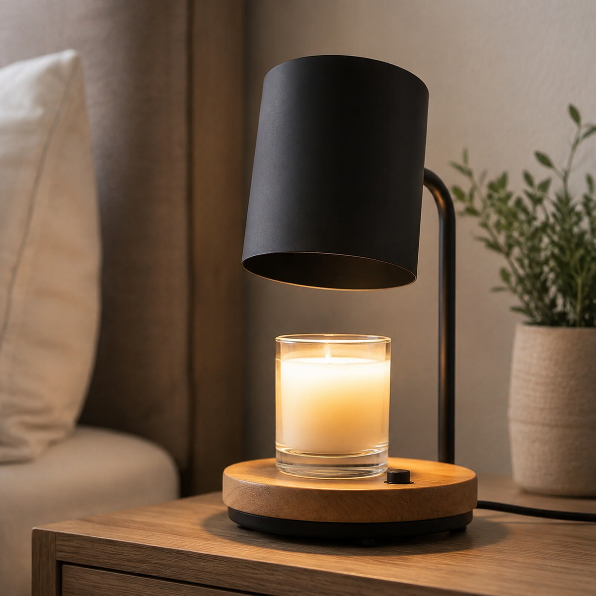 Candle Warmer Lamp | Dimmable Timer Wax Melter, Wood And Metal, Black Or White 3