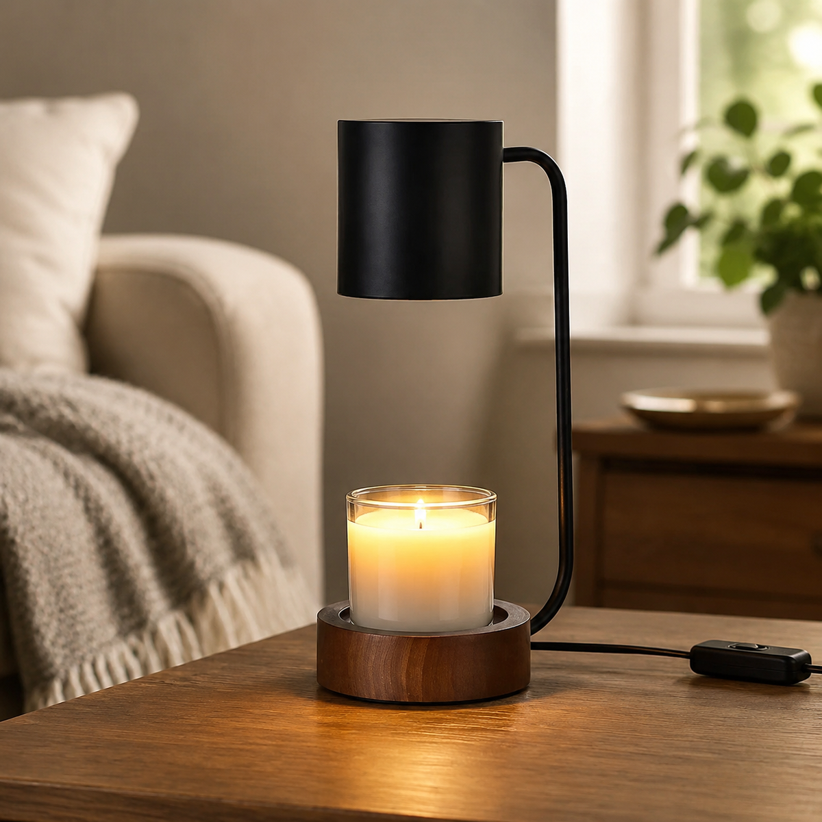 Candle Warmer Lamp | Dimmable Timer Wax Melter, Wood And Metal, Black Or White 5