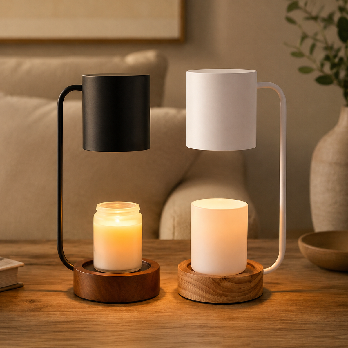Candle Warmer Lamp | Dimmable Timer Wax Melter, Wood And Metal, Black Or White 6