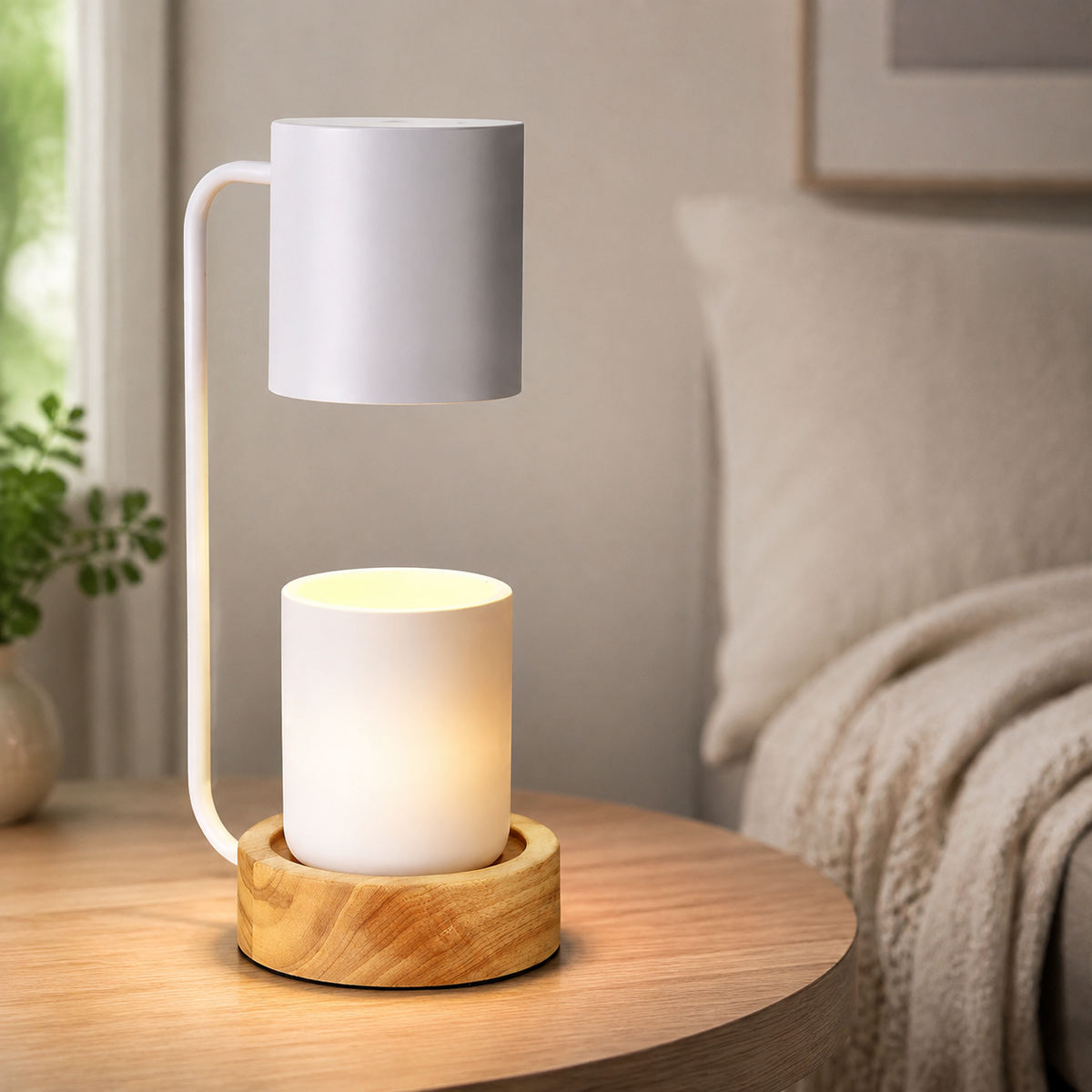 Candle Warmer Lamp | Dimmable Timer Wax Melter, Wood And Metal, Black Or White 7