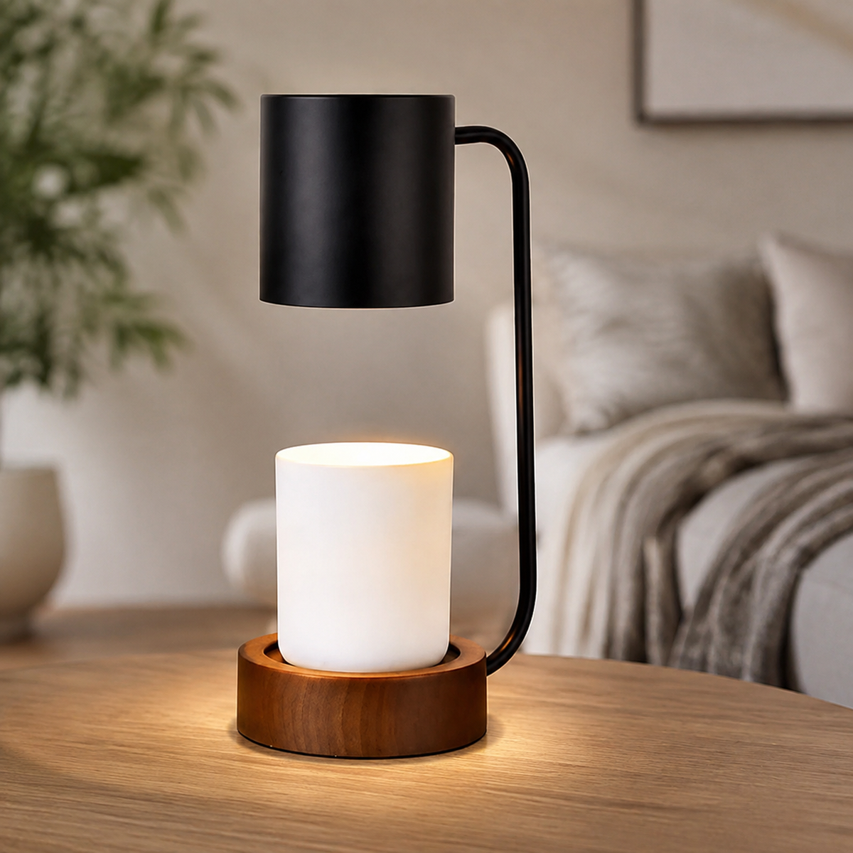 Candle Warmer Lamp | Dimmable Timer Wax Melter, Wood And Metal, Black Or White 8