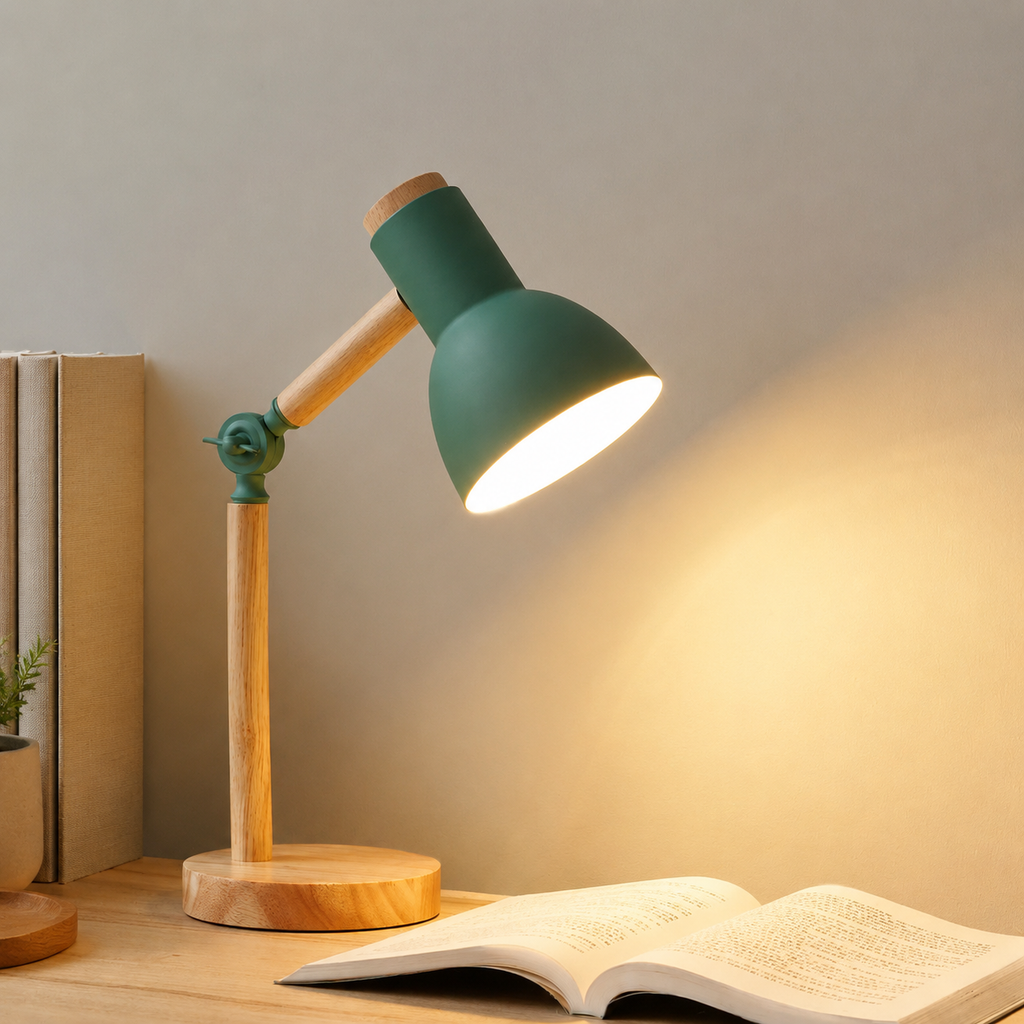 Desk Lamp | Adjustable Cone Shade Task Light, Rubberwood And Metal 1