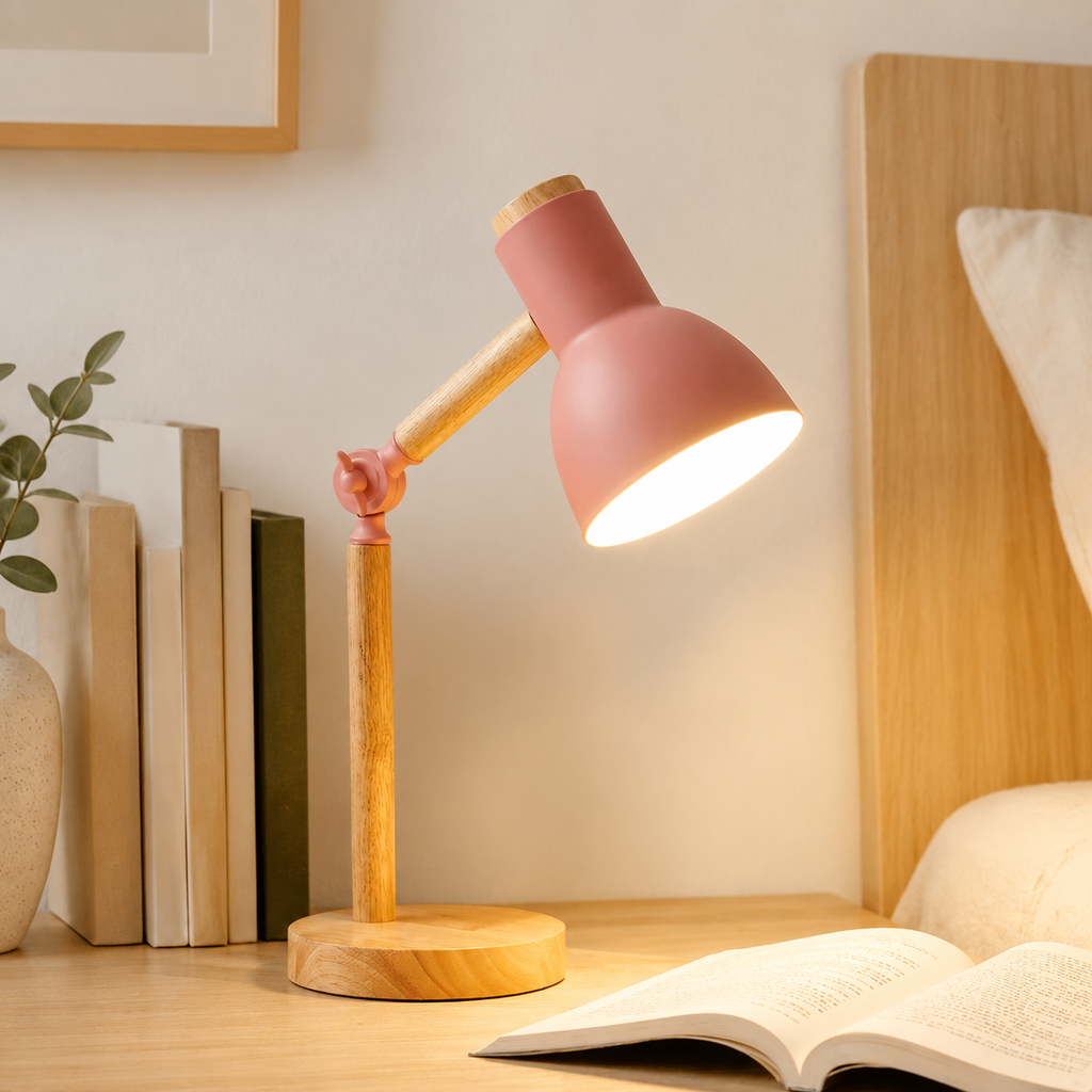 Desk Lamp | Adjustable Cone Shade Task Light, Rubberwood And Metal 2