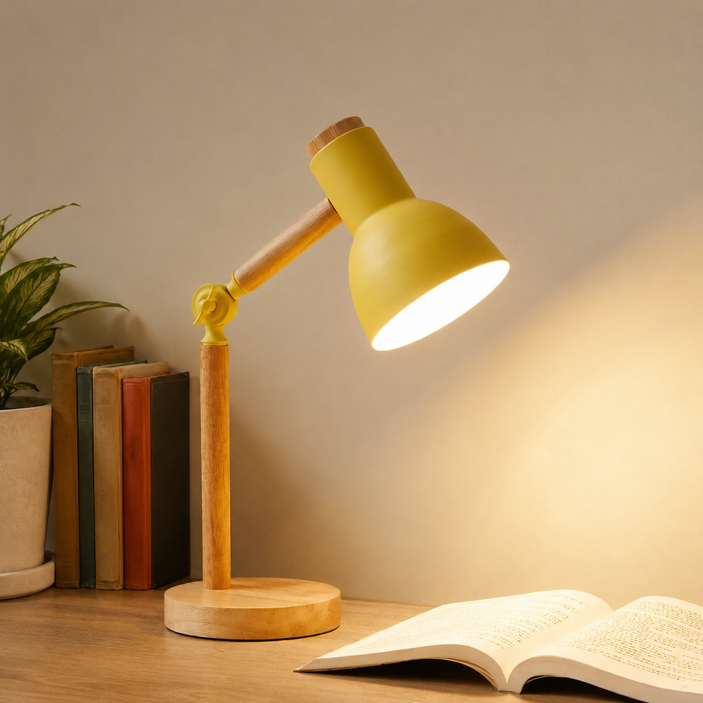 Desk Lamp | Adjustable Cone Shade Task Light, Rubberwood And Metal 3