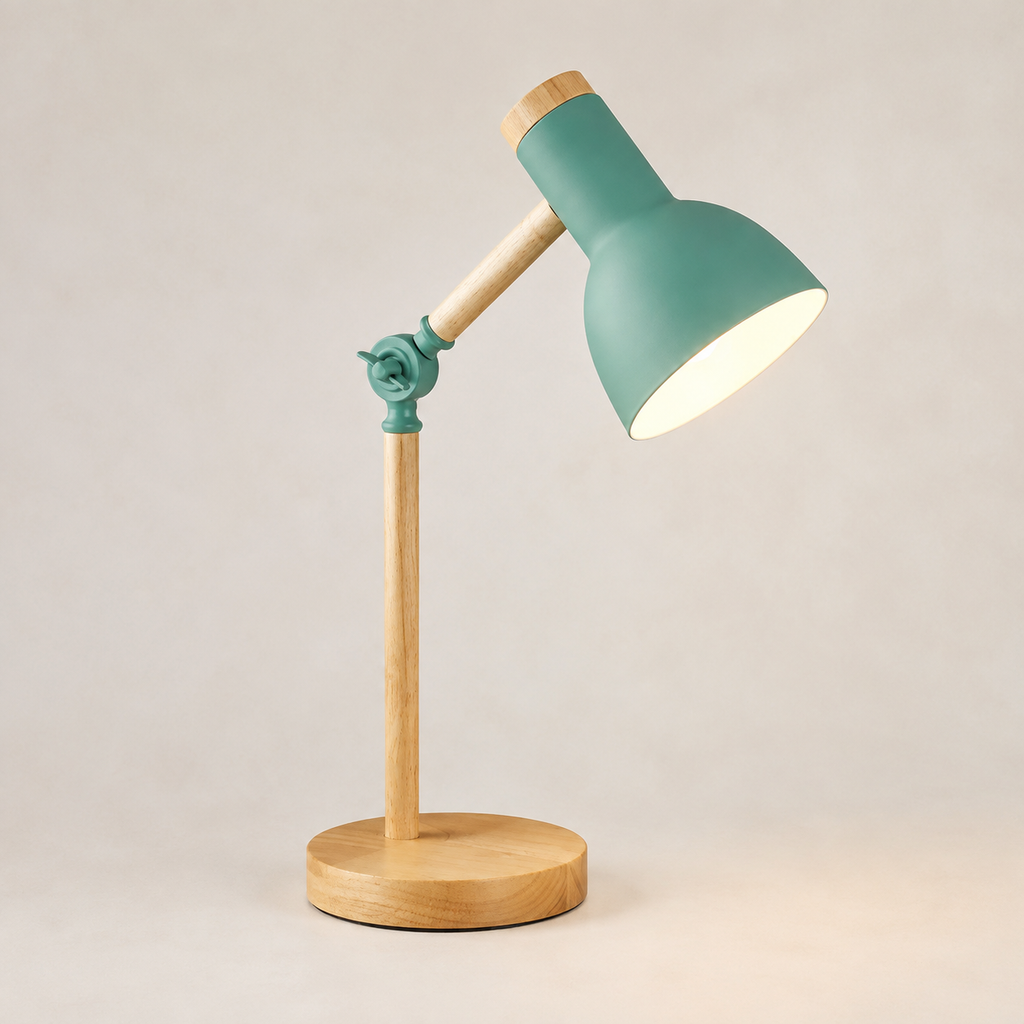 Desk Lamp | Adjustable Cone Shade Task Light, Rubberwood And Metal 4