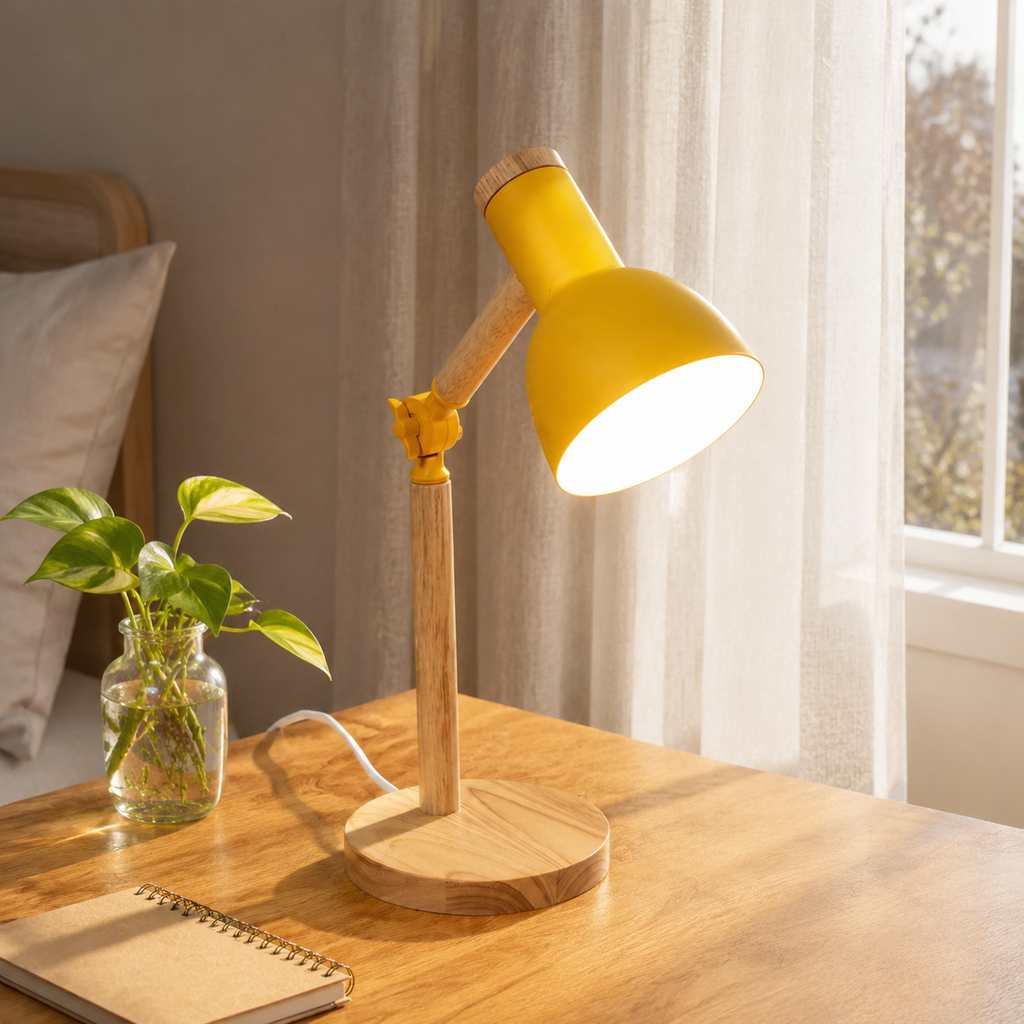 Desk Lamp | Adjustable Cone Shade Task Light, Rubberwood And Metal 5