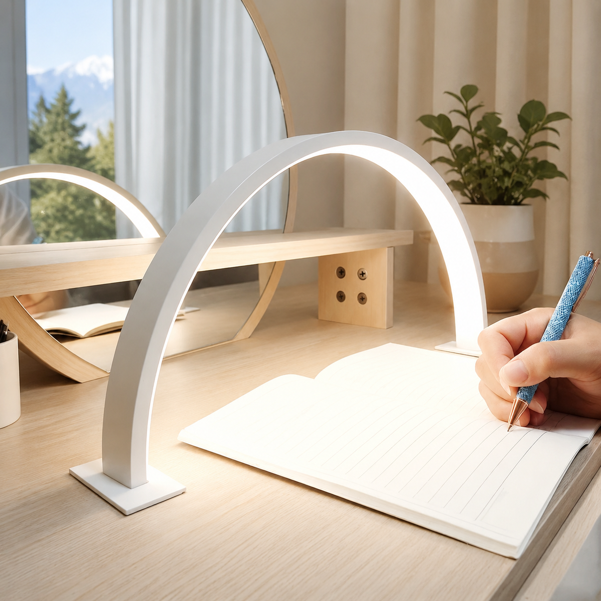 Desk Lamp | Crescent Moon Arc Task Light, Dimmable USB LED, Metal 0
