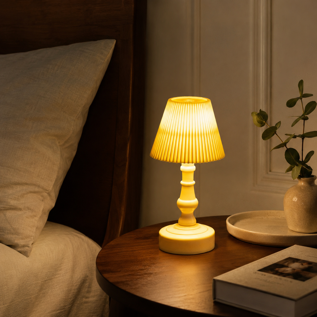 Mini Desk Lamp Night Light – Pleated Shade, Cordless Warm Glow 2