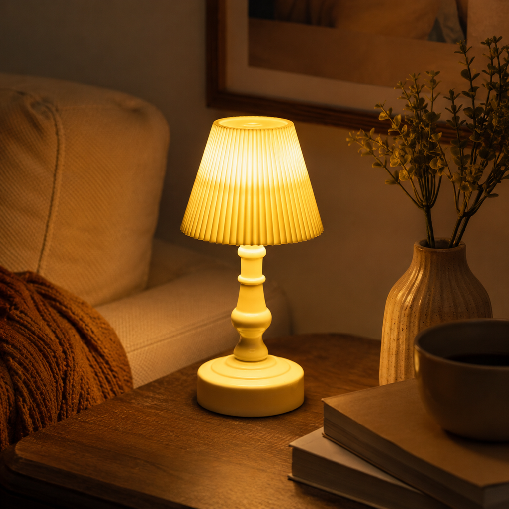 Mini Desk Lamp Night Light – Pleated Shade, Cordless Warm Glow 3