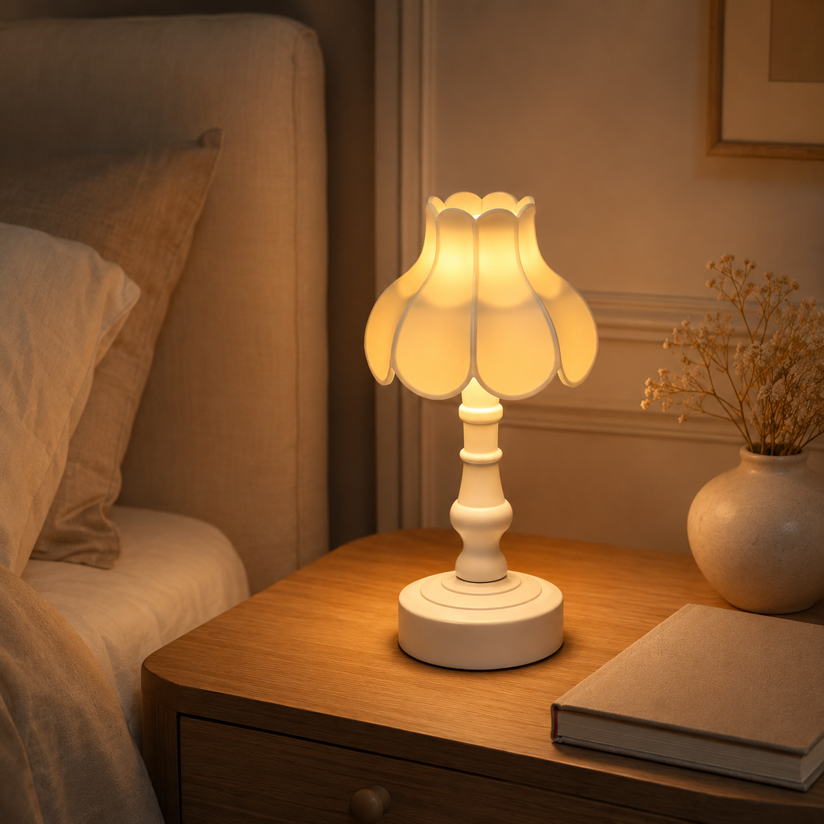 Mini Vintage Night Light – Flower Shade Table Lamp, Cordless 2