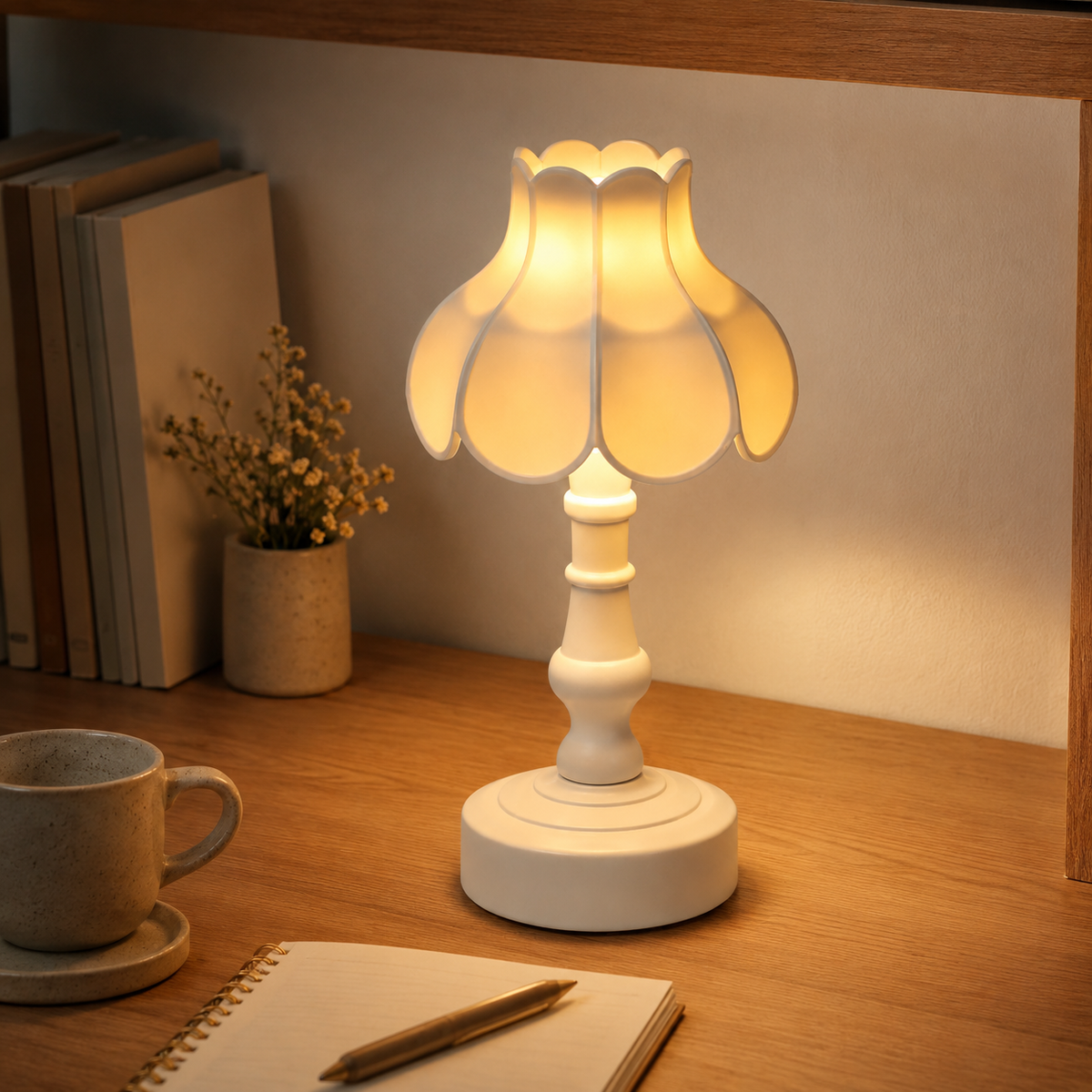 Mini Vintage Night Light – Flower Shade Table Lamp, Cordless 3