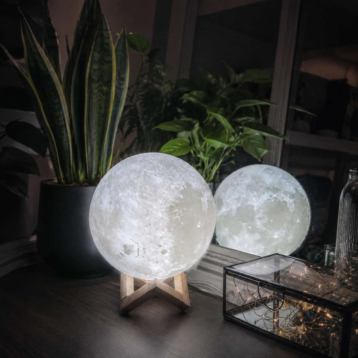 Moon Table Lamp, Rechargeable 3D Printed Lunar Design, ABS And PVC, White 1