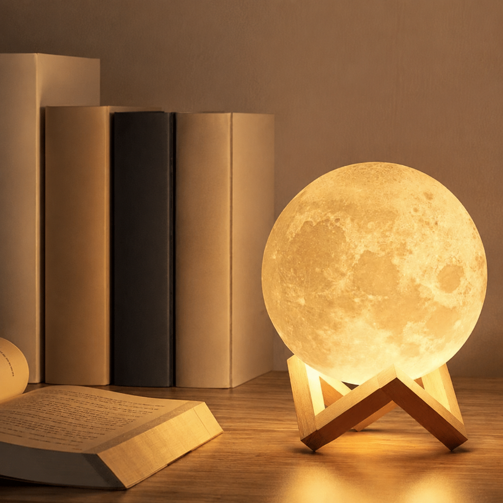Moon Table Lamp, Rechargeable 3D Printed Lunar Design, ABS And PVC, White 2
