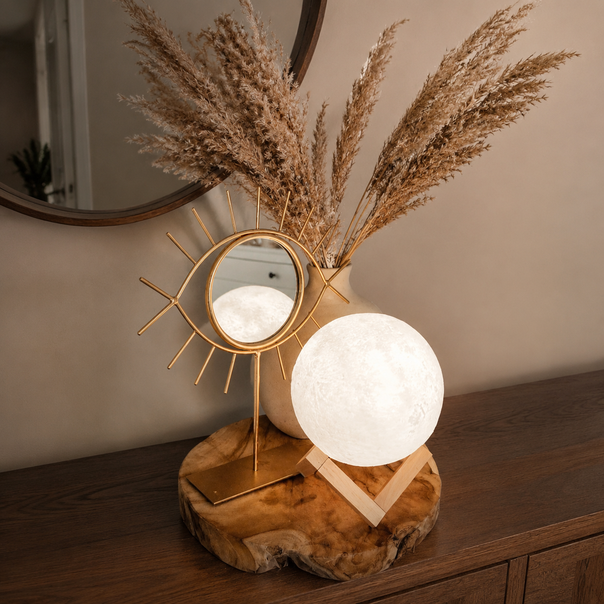 Moon Table Lamp, Rechargeable 3D Printed Lunar Design, ABS And PVC, White 3