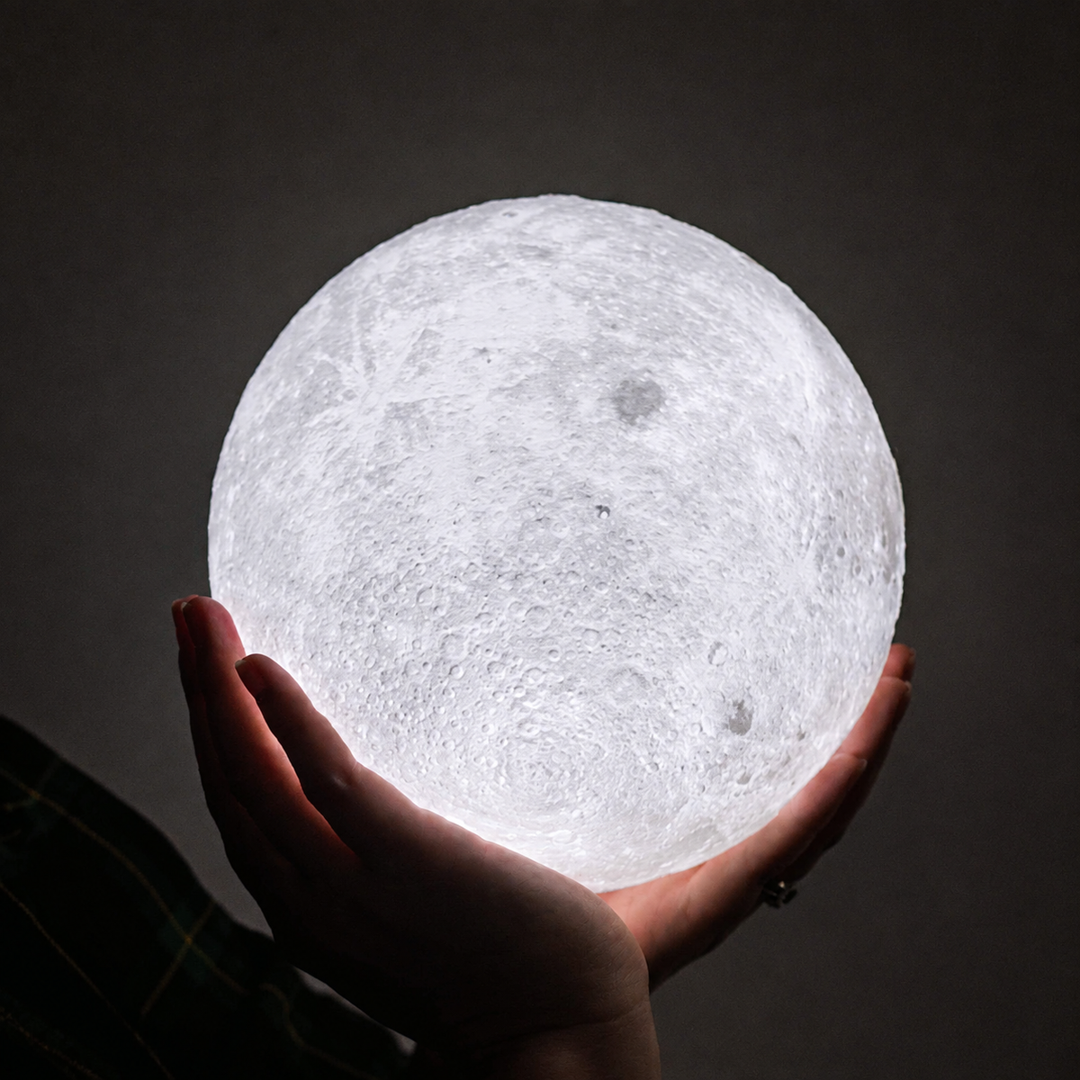 Moon Table Lamp, Rechargeable 3D Printed Lunar Design, ABS And PVC, White 4