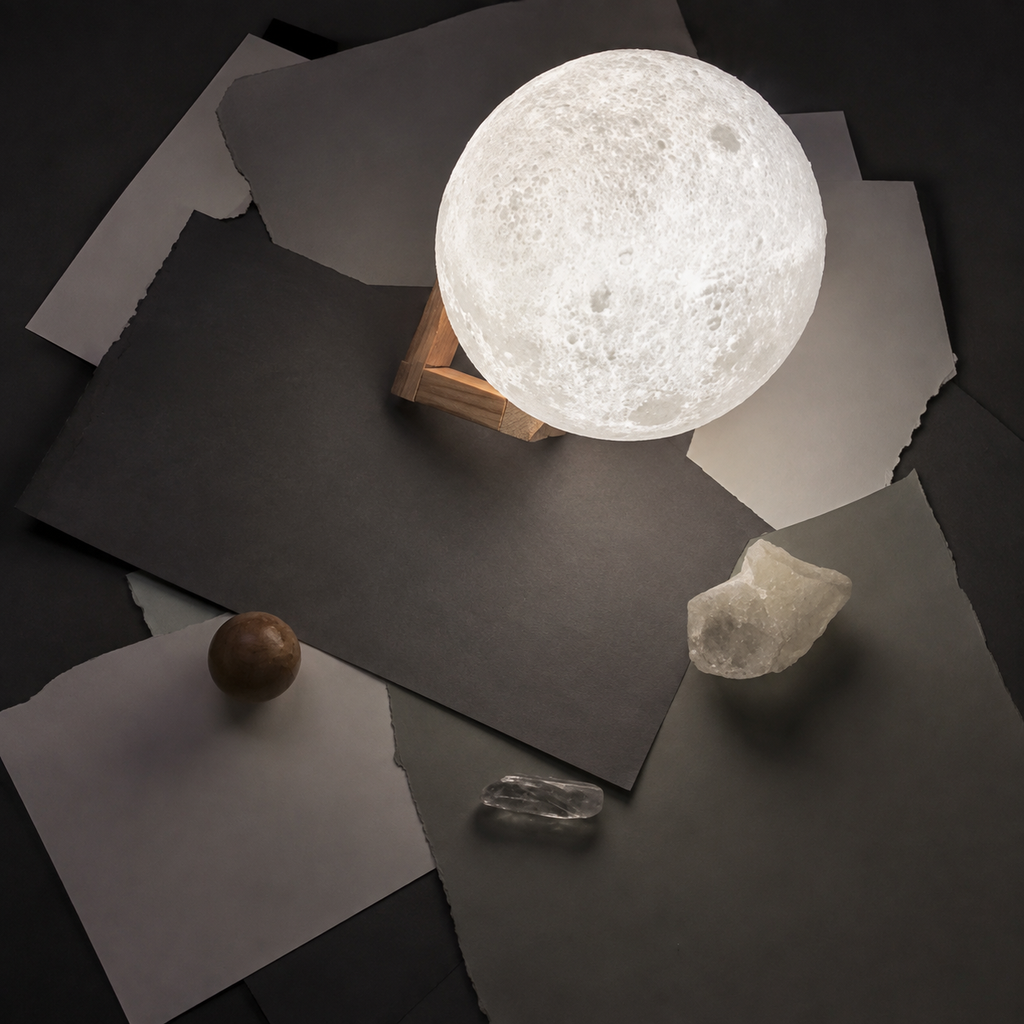 Moon Table Lamp, Rechargeable 3D Printed Lunar Design, ABS And PVC, White 5