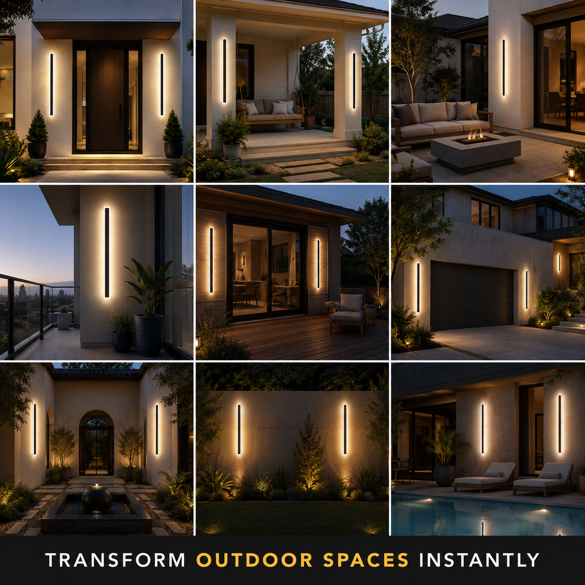 Outdoor Wall Sconce, Linear Vertical Design, Metal And Transparent Acrylic, LED Lighting 8