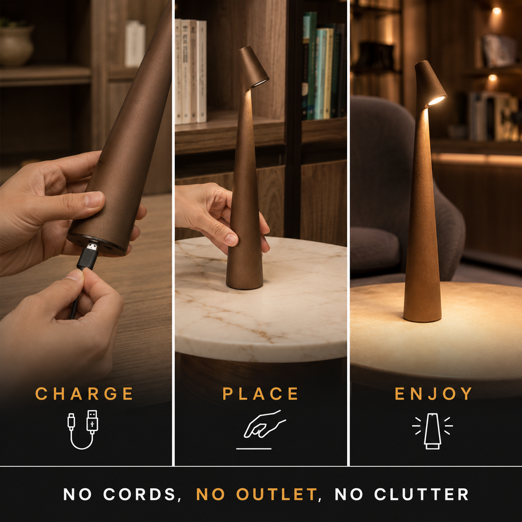 Rechargeable Table Lamp, Aluminum, Dimmable 2700K Warm White LED 6