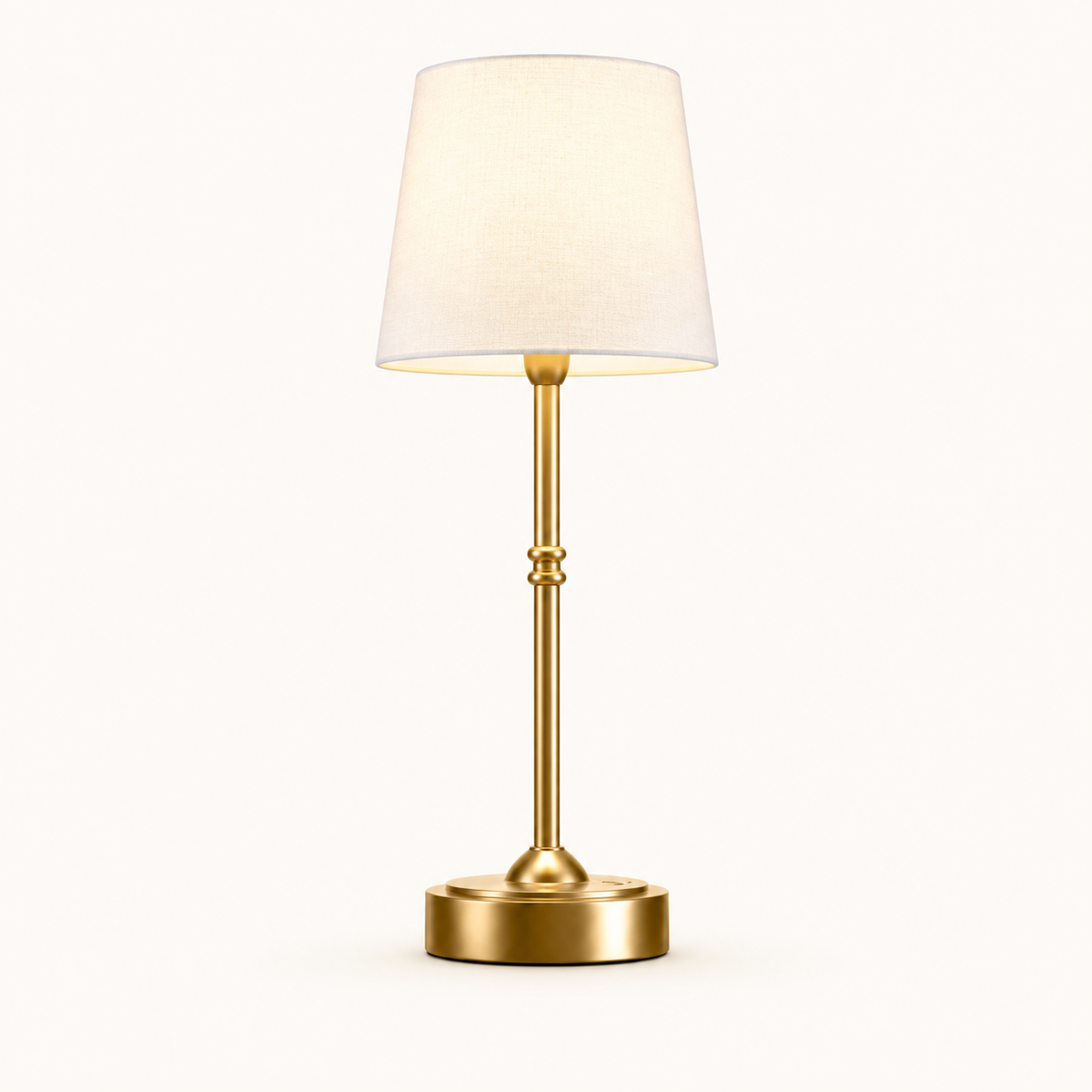 Rechargeable Table Lamp, Compact Design, Gold Color, White Shade, E12 LED Light 0