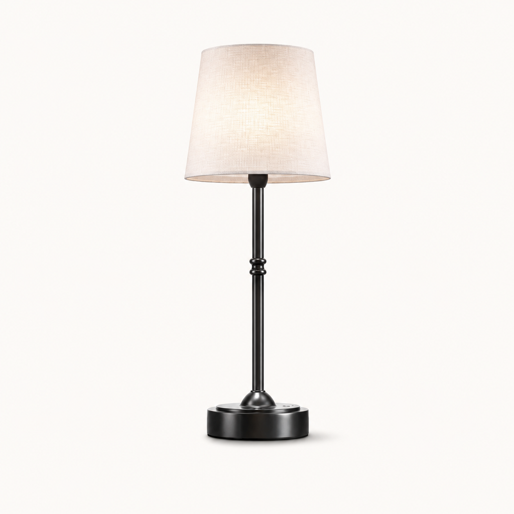 Rechargeable Table Lamp, Compact Design, Gold Color, White Shade, E12 LED Light 1