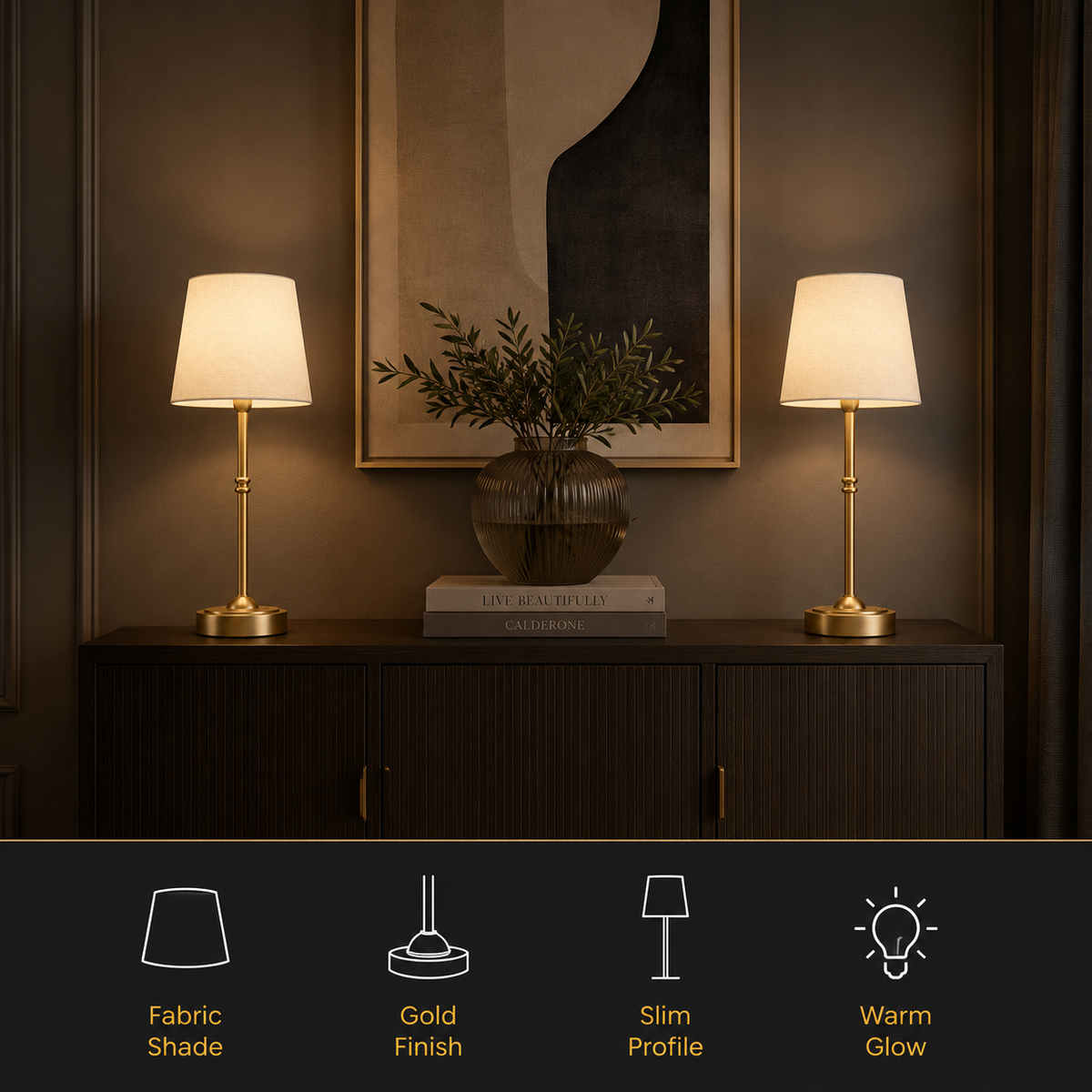 Rechargeable Table Lamp, Compact Design, Gold Color, White Shade, E12 LED Light 7