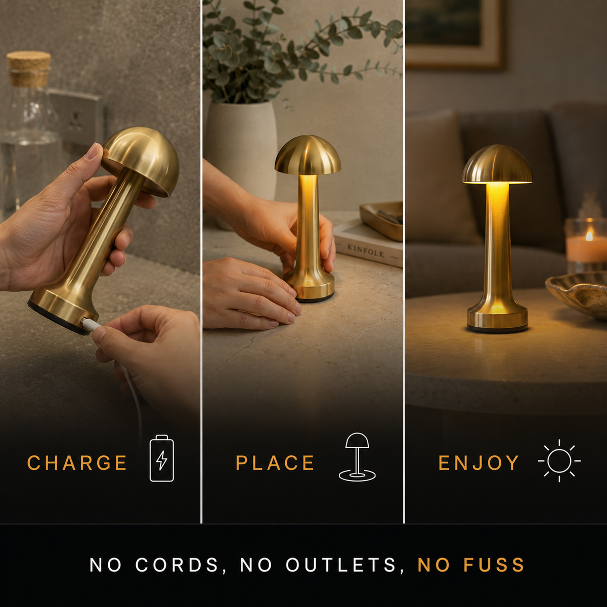 Rechargeable Table Lamp, Cordless Design, Iron And Acrylic, Three Light Tones 6