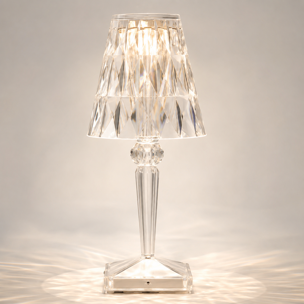 Rechargeable Table Lamp, Faceted Transparent Technopolymer, Touch Control, Three Dimmable Modes 0