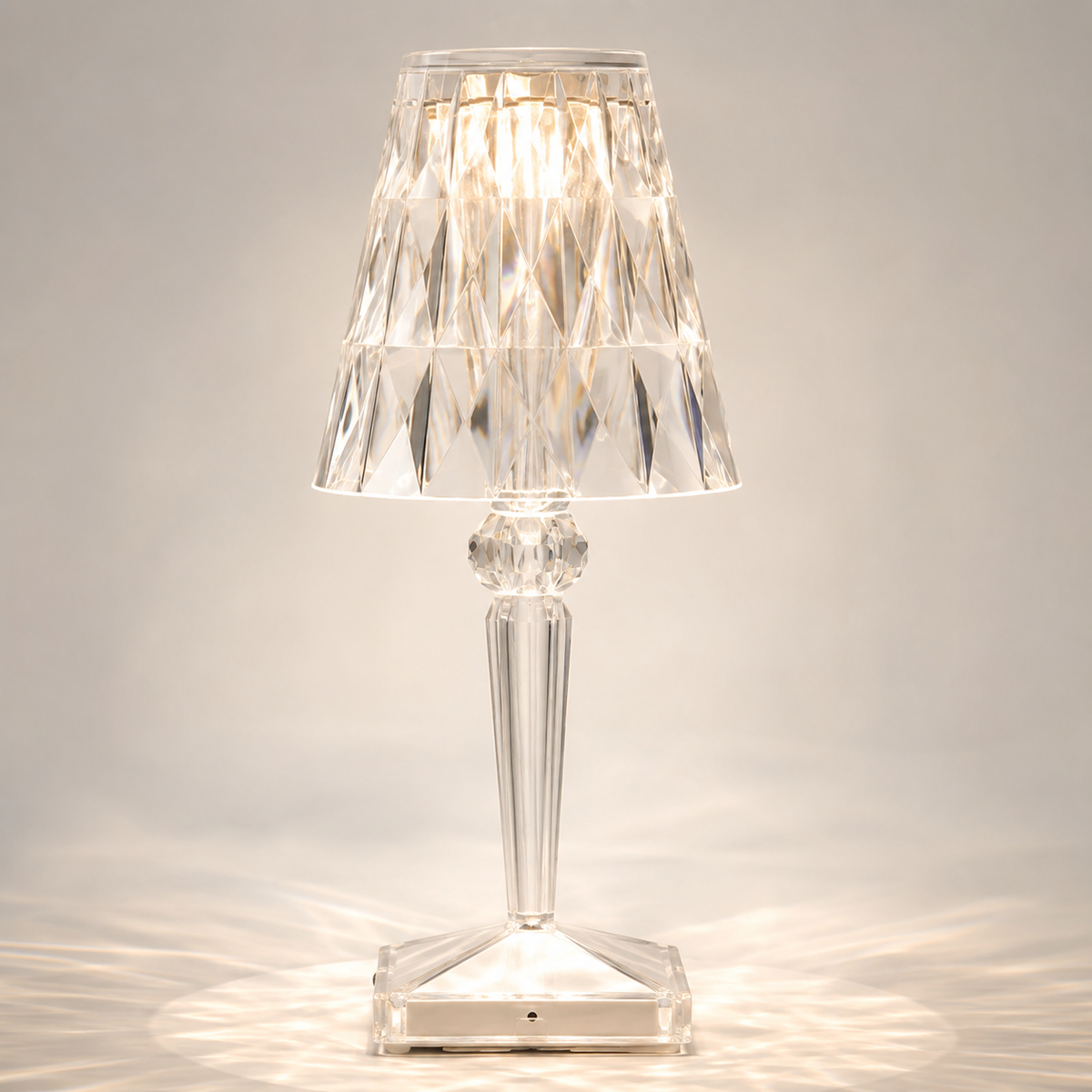 Rechargeable Table Lamp, Faceted Transparent Technopolymer, Touch Control, Three Dimmable Modes 0