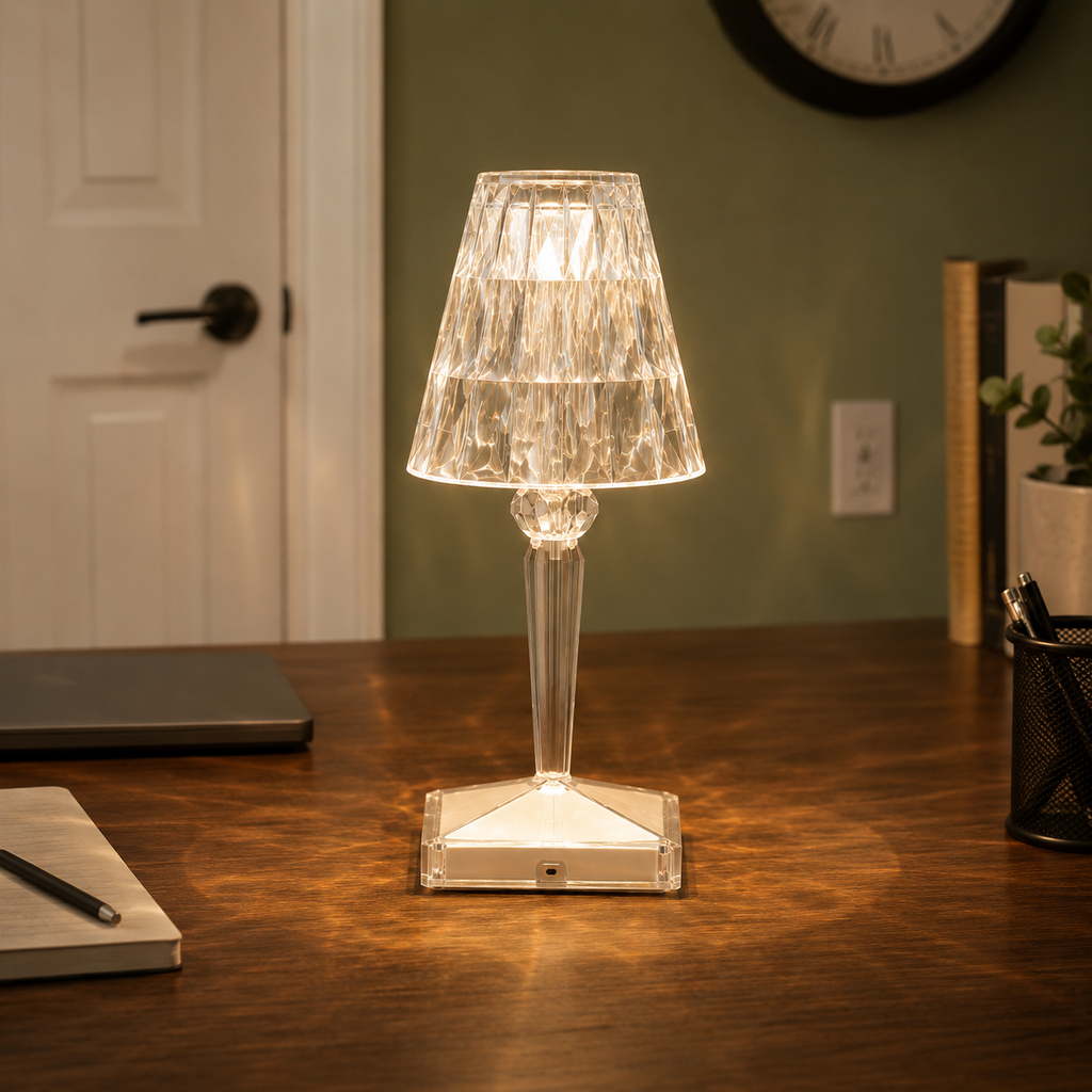 Rechargeable Table Lamp, Faceted Transparent Technopolymer, Touch Control, Three Dimmable Modes 2