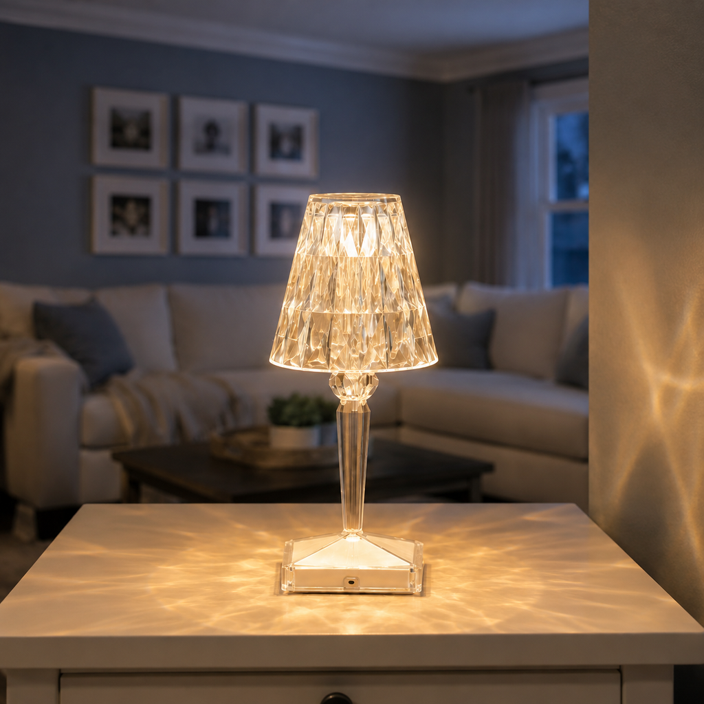 Rechargeable Table Lamp, Faceted Transparent Technopolymer, Touch Control, Three Dimmable Modes 3
