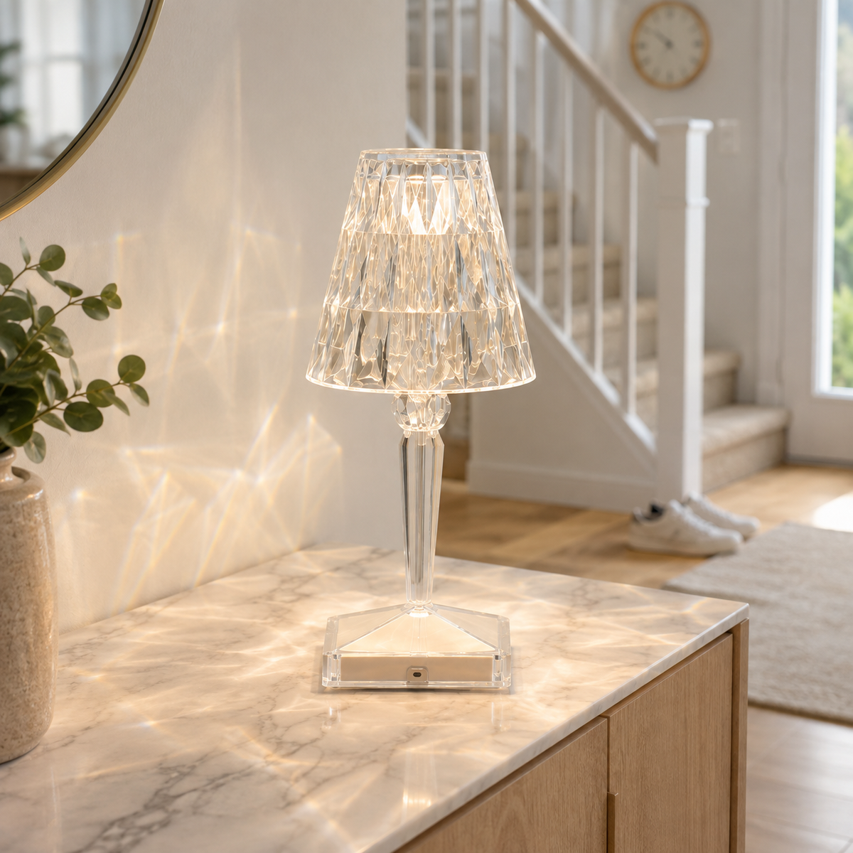 Rechargeable Table Lamp, Faceted Transparent Technopolymer, Touch Control, Three Dimmable Modes 4