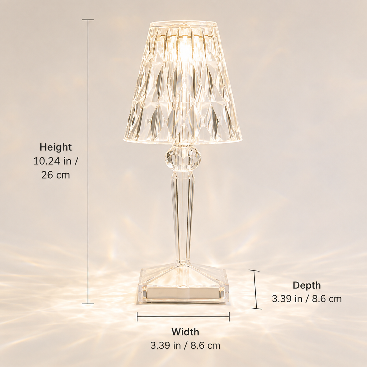 Rechargeable Table Lamp, Faceted Transparent Technopolymer, Touch Control, Three Dimmable Modes 5