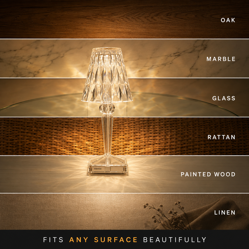 Rechargeable Table Lamp, Faceted Transparent Technopolymer, Touch Control, Three Dimmable Modes 7