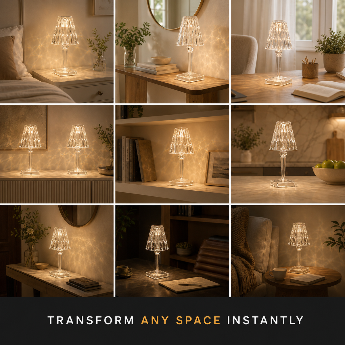 Rechargeable Table Lamp, Faceted Transparent Technopolymer, Touch Control, Three Dimmable Modes 8