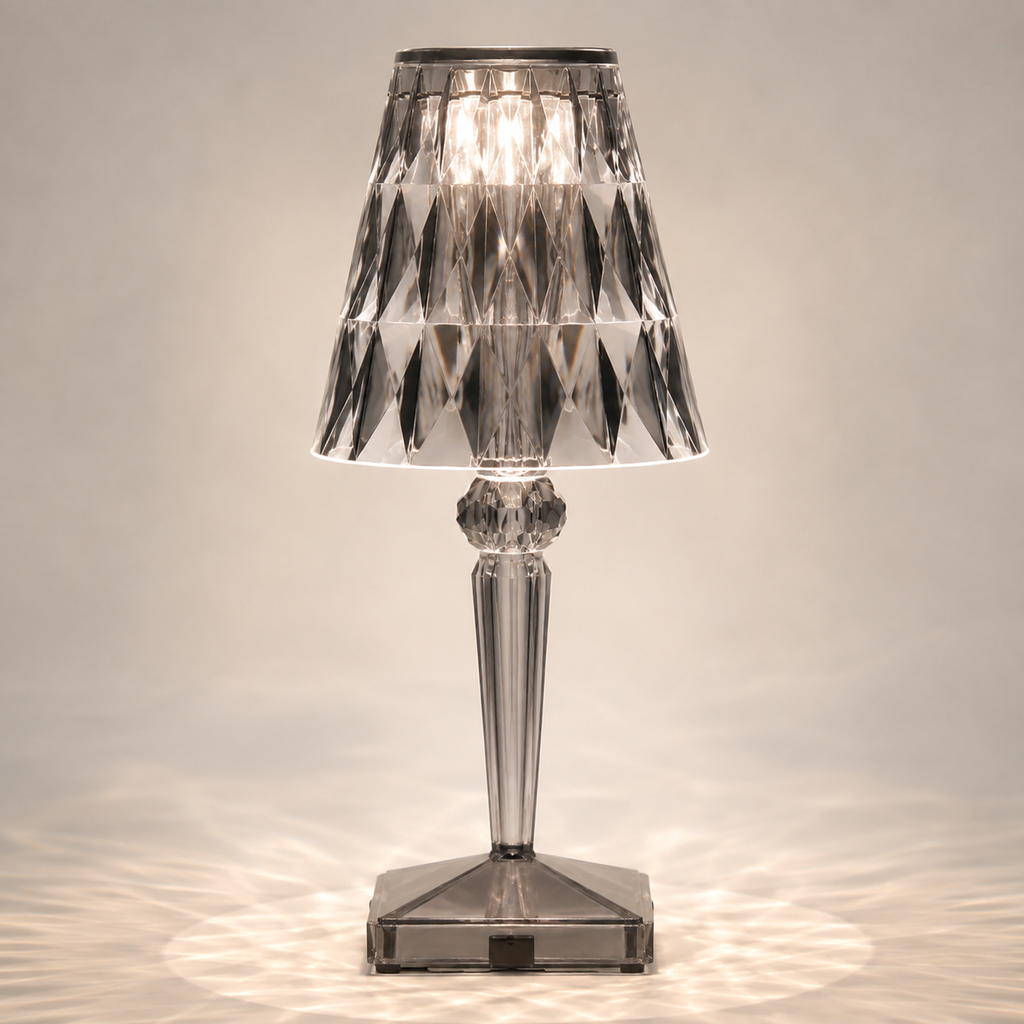 Rechargeable Table Lamp, Faceted Transparent Technopolymer, Touch Control, Three Dimmable Modes 9