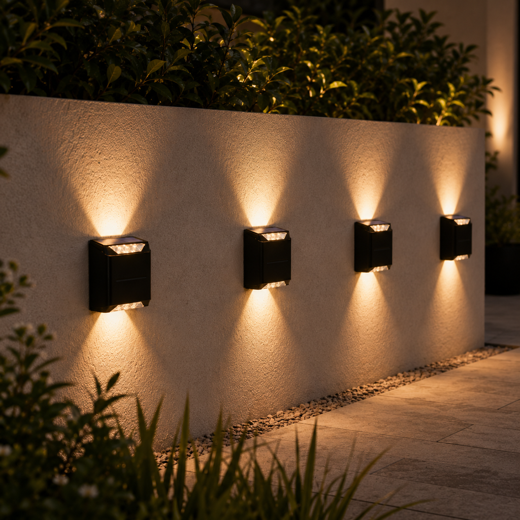 Solar Up-Down Wall Lights Set of 4 – Warm White Outdoor 2