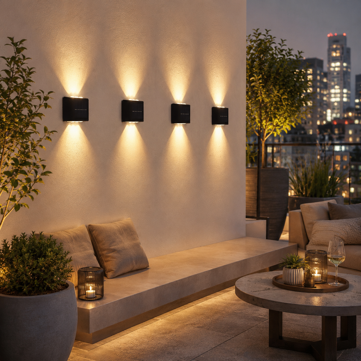 Solar Up-Down Wall Lights Set of 4 – Warm White Outdoor 3