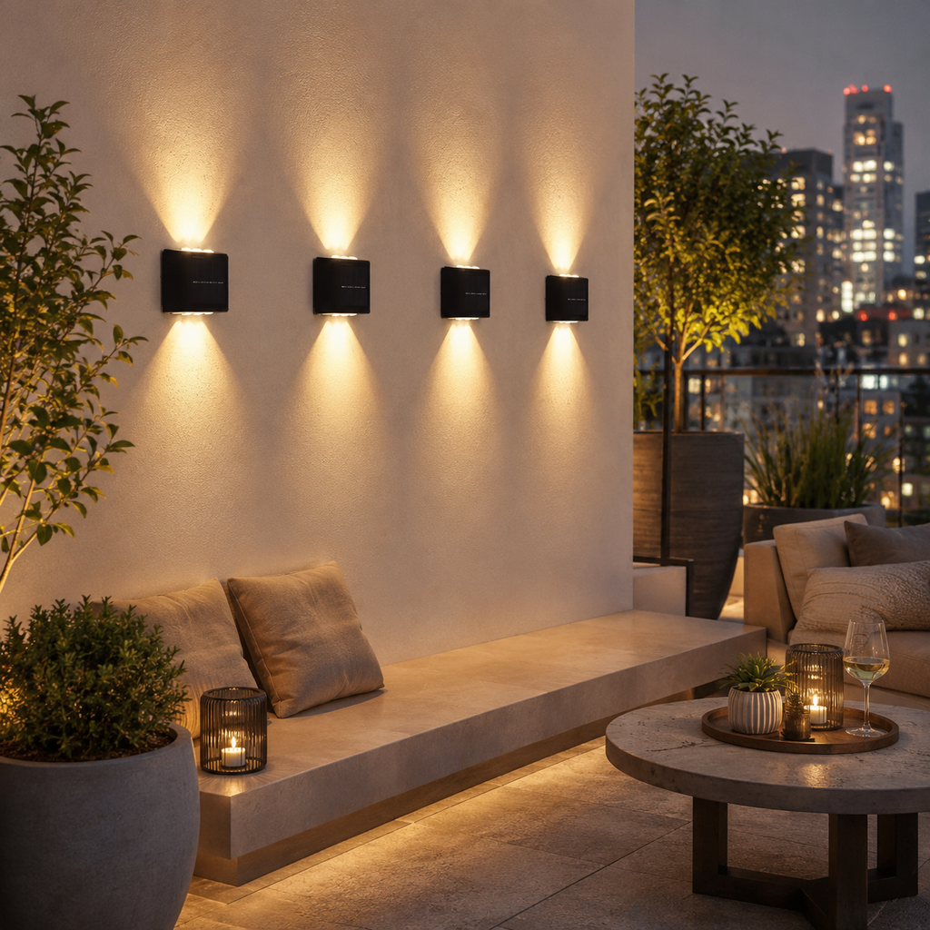 SolaraGlow | Stylish Solar Powered Outdoor Wall Lights Set of 4 3
